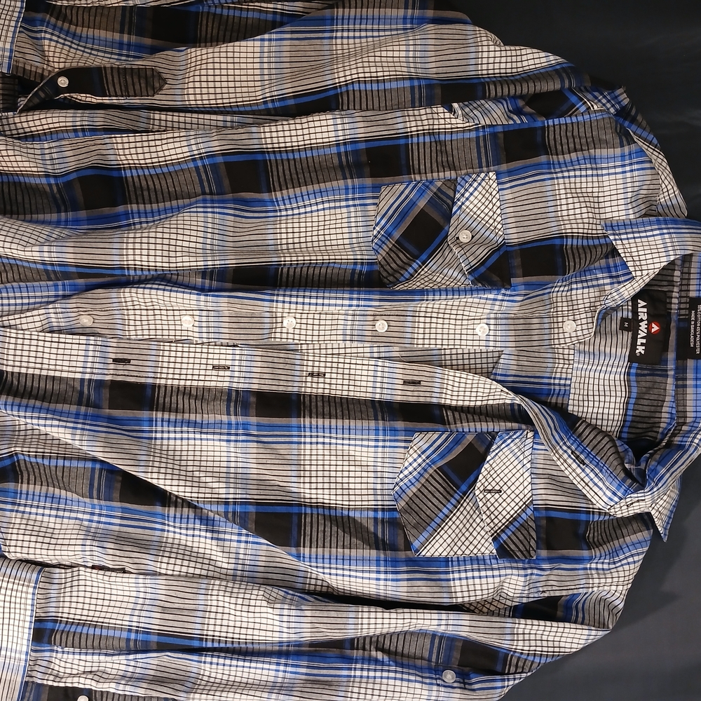 Airwalk Blue and Black Checkered Button-Down Shirt